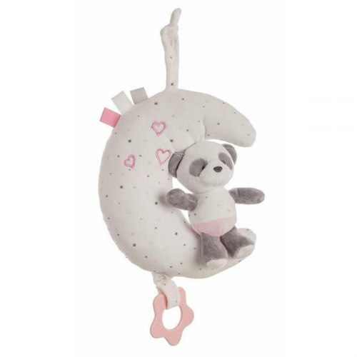 Musikalsk rangle med baby-panda og måne - pink, 25 cm