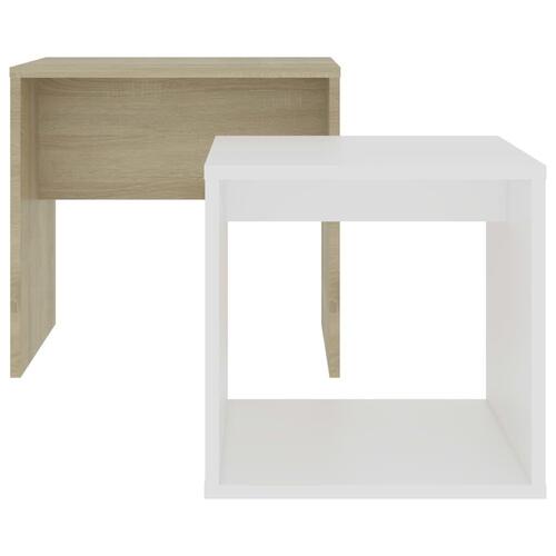 Sofabordssæt 48x30x45 cm konstrueret træ hvid og sonoma-eg