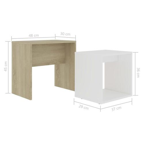 Sofabordssæt 48x30x45 cm konstrueret træ hvid og sonoma-eg