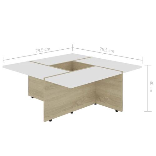 Sofabord 79,5x79,5x30 cm konstrueret træ hvid og sonoma-eg