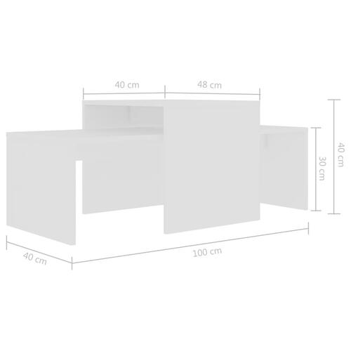 Sofabordssæt 100x48x40 cm konstrueret træ hvid