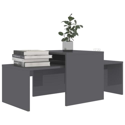 Sofabordssæt 100x48x40 cm konstrueret træ grå højglans