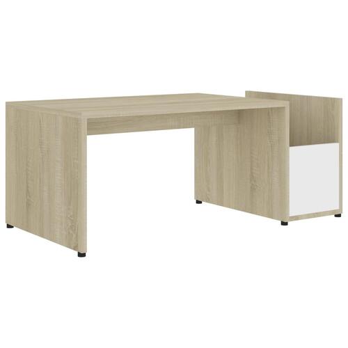 Sofabord 90x45x35 cm konstrueret træ hvid og sonoma-eg