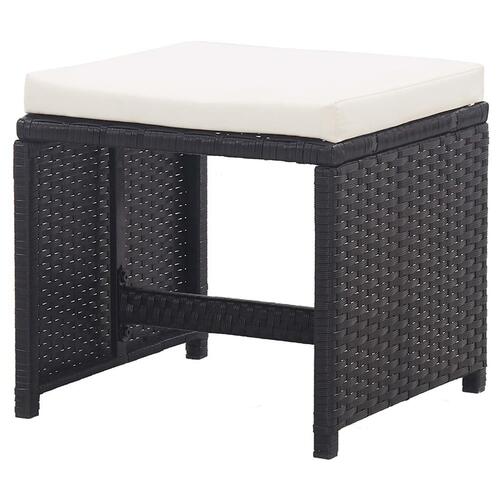 Havetaburetter 2 stk. med hynder polyrattan sort