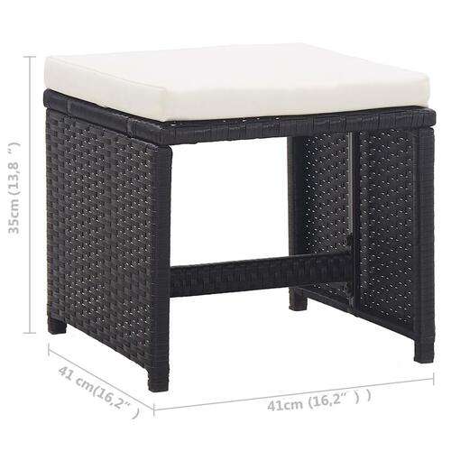 Havetaburetter 2 stk. med hynder polyrattan sort
