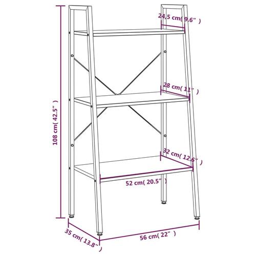 Stigereol med 3 hylder 56x35x108 cm sort