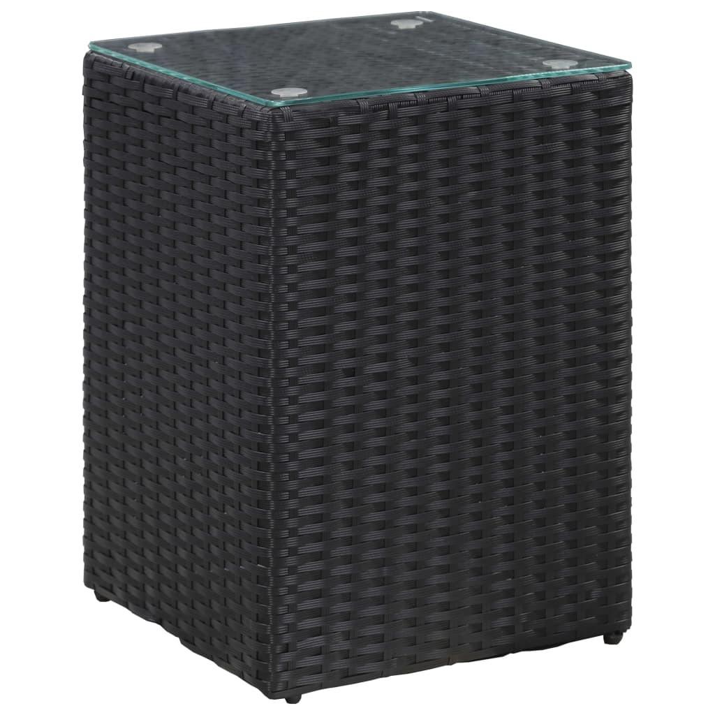 Sidebord med glastop 35x35x52 cm polyrattan sort