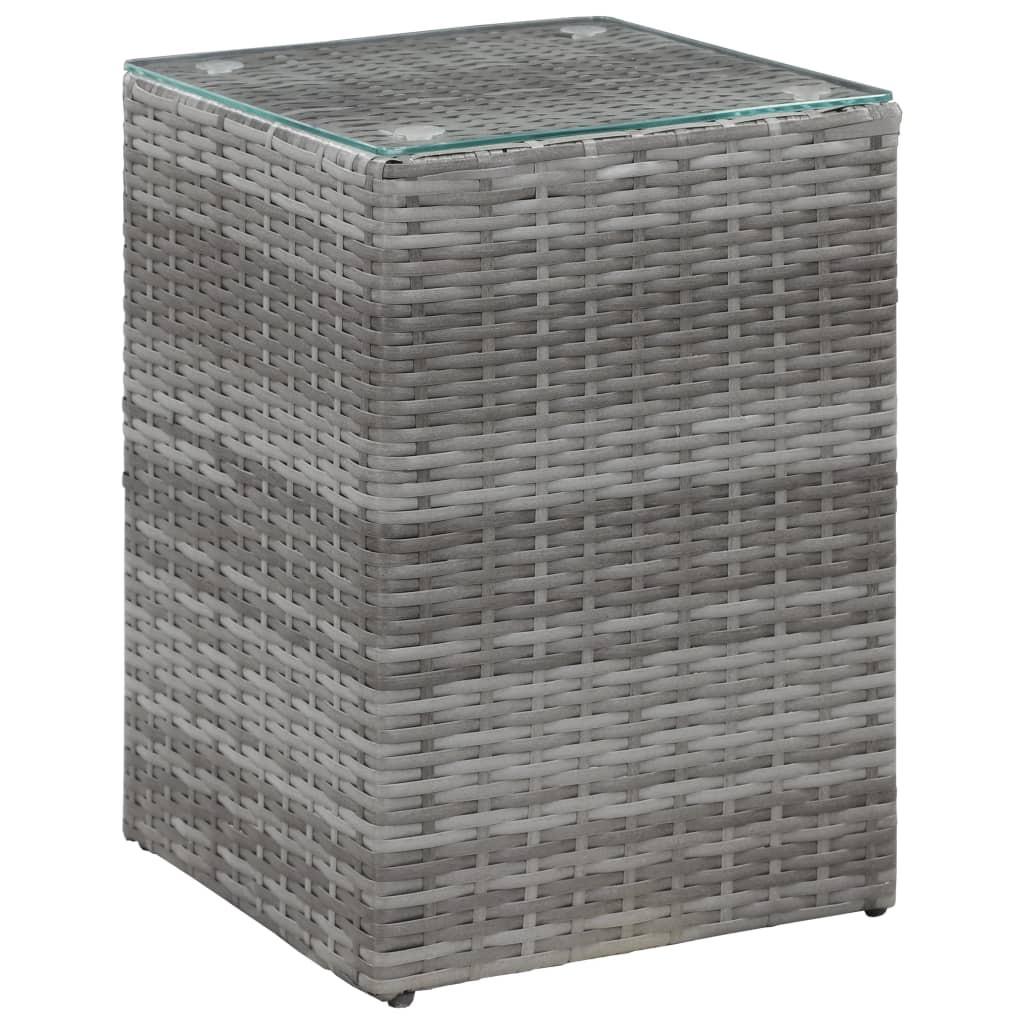 Sidebord med glastop 35x35x52 cm polyrattan grå