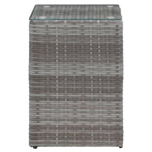 Sidebord med glastop 35x35x52 cm polyrattan grå
