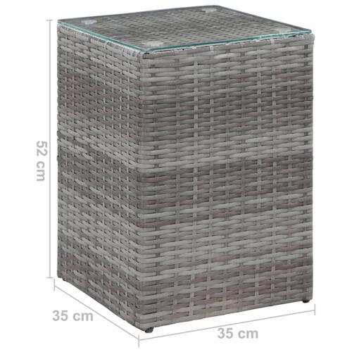 Sidebord med glastop 35x35x52 cm polyrattan grå
