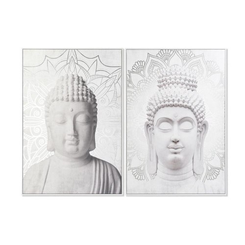 Lærred - Buddha, hvid/sølv, 82,5 × 122,5 cm