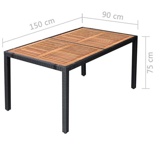 Udendørs spisebordssæt 7 dele polyrattan akacietræ sort