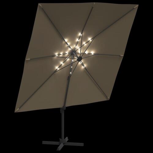 Hængeparasol med LED-lys 400x300 cm gråbrun