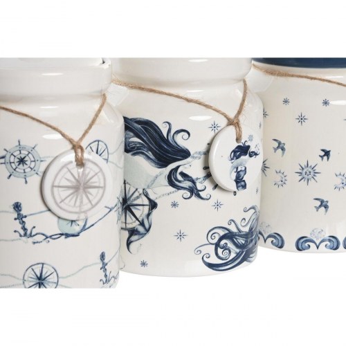 Keramiske opbevaringskrukker 12 × 12 × 16 cm - Blå/Hvid, 3 stk