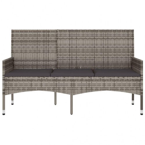 3-personers havebænk i grå polyrattan med hynder