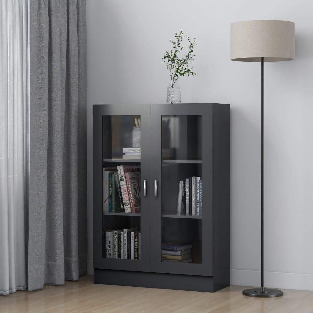 Vitrineskab 82,5x30,5x115 cm konstrueret træ grå