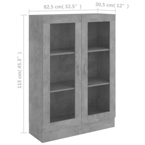 Vitrineskab 82,5x30,5x115 cm spånplade betongrå