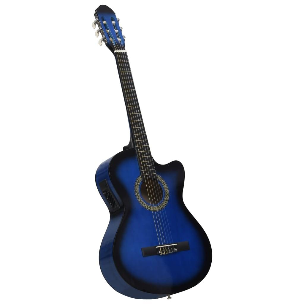 Klassisk western cutaway guitar med equalizer og 6 strenge blå