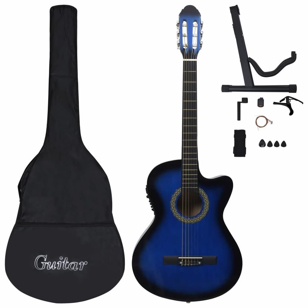 Western-guitarsæt 12 dele med equalizer og 6 strenge blå