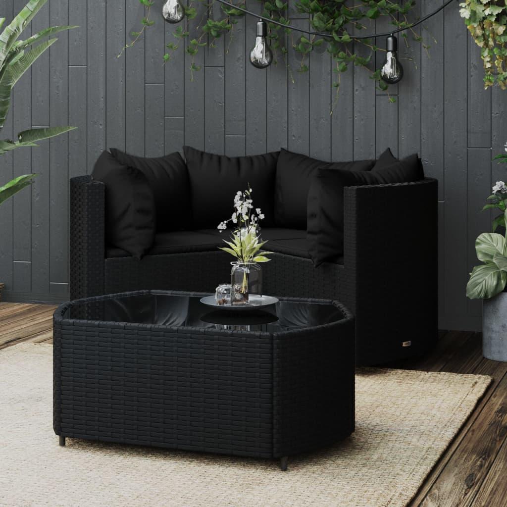 Loungesæt til haven i polyrattan - 4 dele med hynder, sort