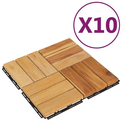 Terrassebrædder 10 stk. 30x30 cm massivt teaktræ