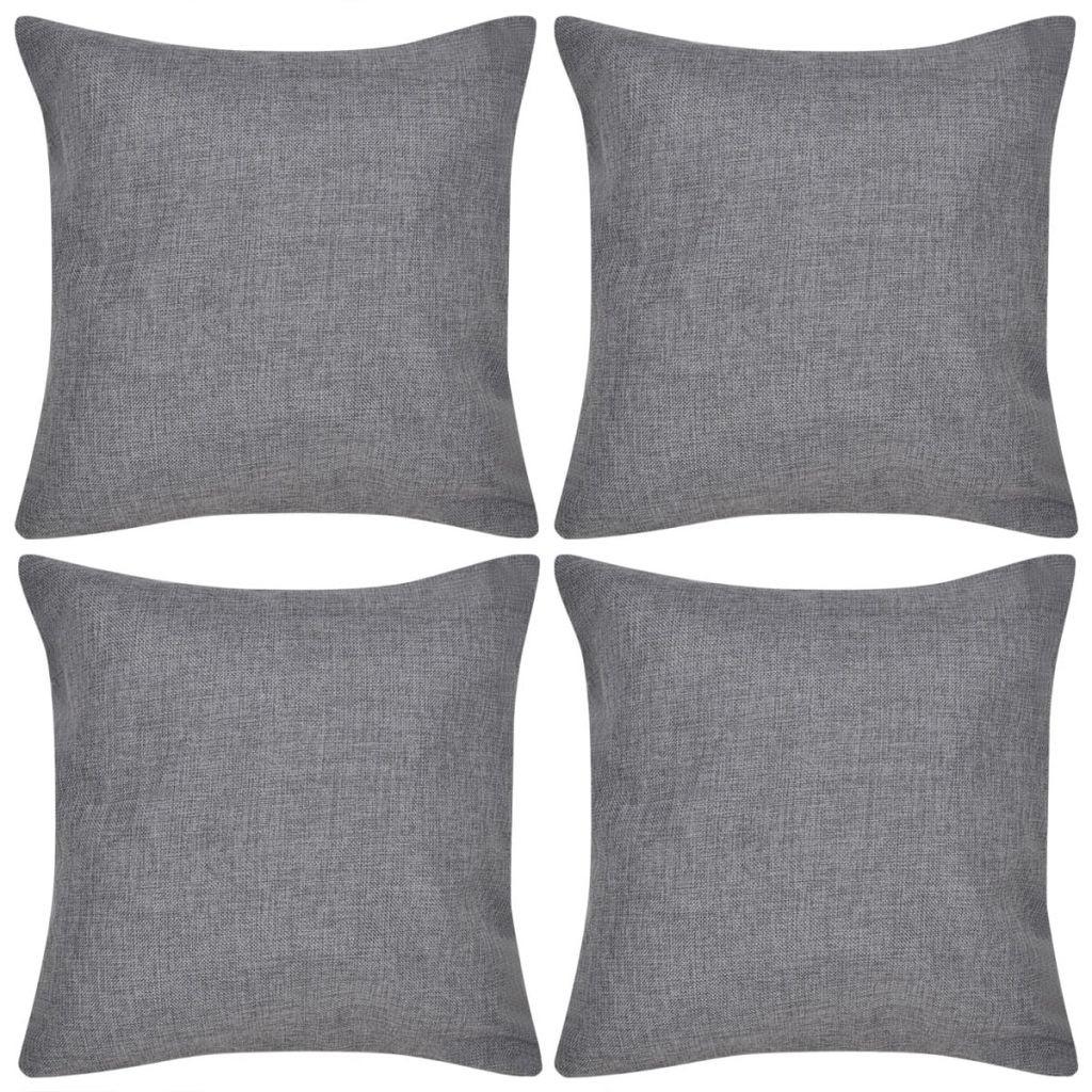 4 antracitgrå pudebetræk, linned-look 40 x 40 cm