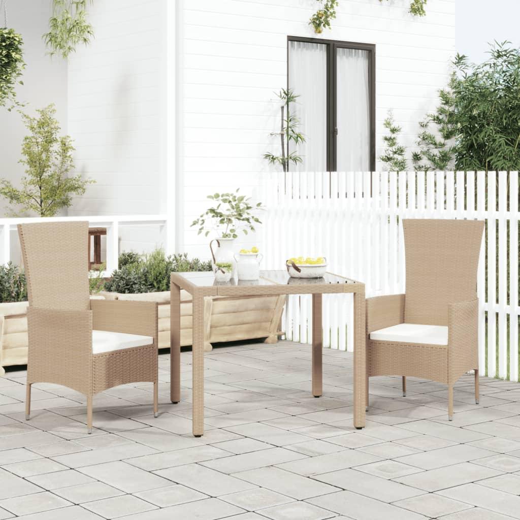 Havestole med hynder 2 stk. polyrattan beige billede