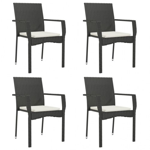 Spisebordssæt til haven i polyrattan - 5 dele med hynder, sort