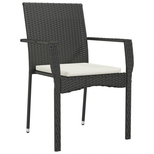 Spisebordssæt til haven i polyrattan - 5 dele med hynder, sort