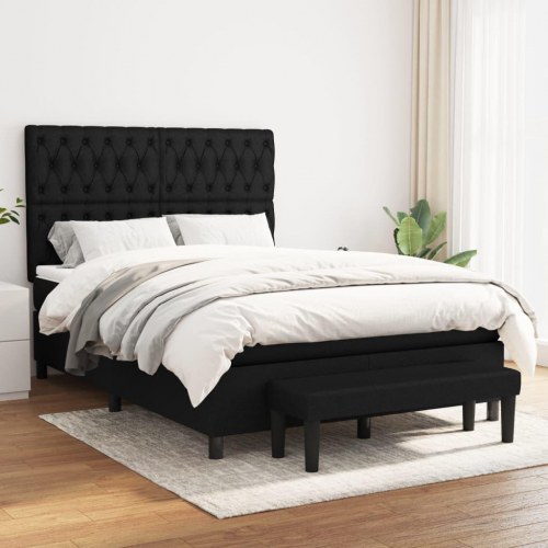 Kontinentalseng med madras 140x190 cm - stof, sort