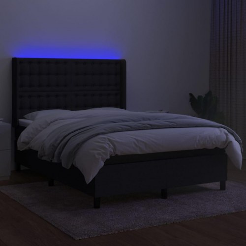 Kontinentalseng med LED-lys 140×190 cm - stof, sort