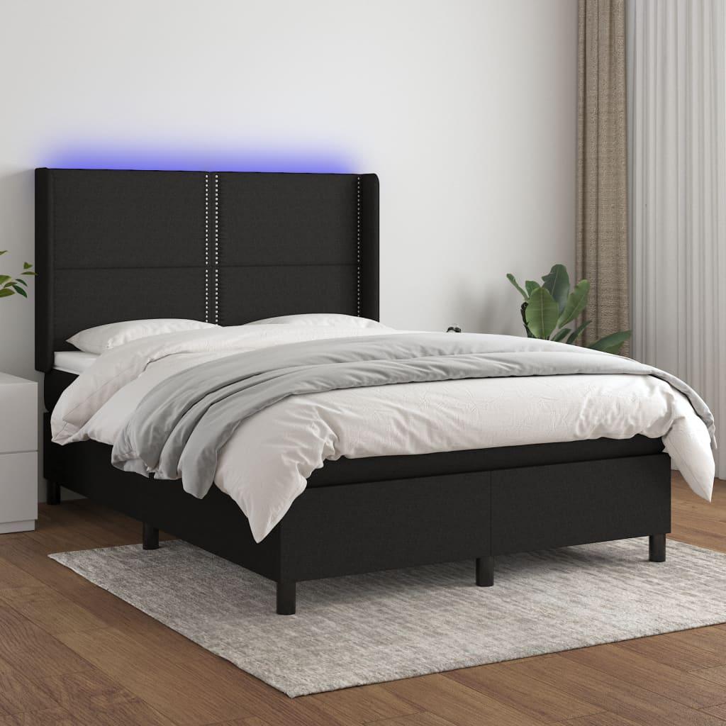 Kontinentalseng Med Led-Lys Stof Sort - Ensfarvet med søm / 140 x 190 cm