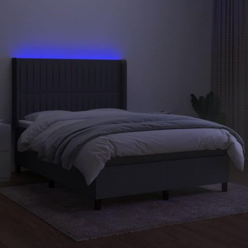 Kontinentalseng med LED-lys 140 × 190 cm - stof, mørkegrå