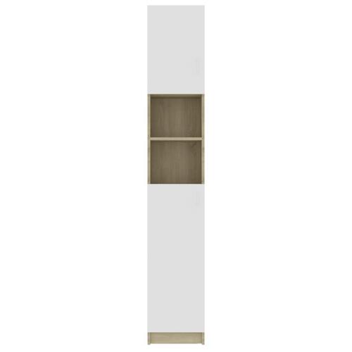 Badeværelsesskab 32x25,5x190 cm konstrueret træ hvid sonoma-eg