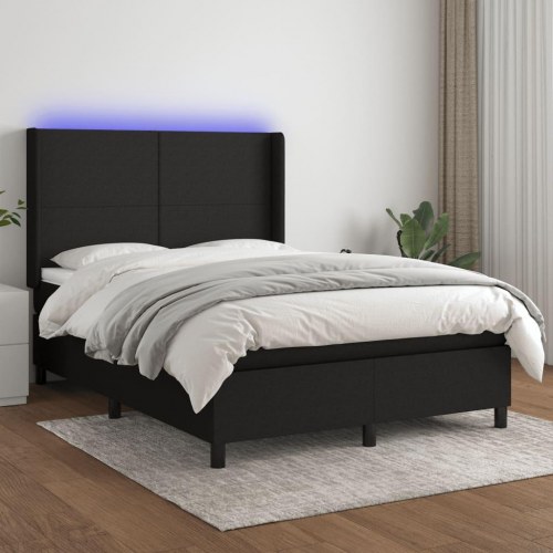 Kontinentalseng med LED-lys 140x200 cm - stof, sort
