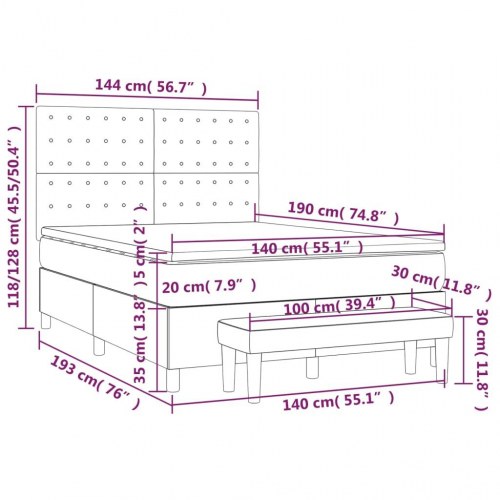 Kontinentalseng med madras 140x190 cm - stof, mørkegrå