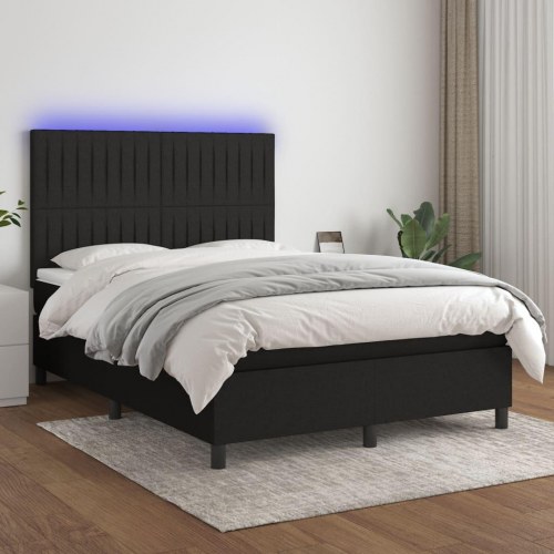 Kontinentalseng med LED-lys 140×200 cm - stof, sort