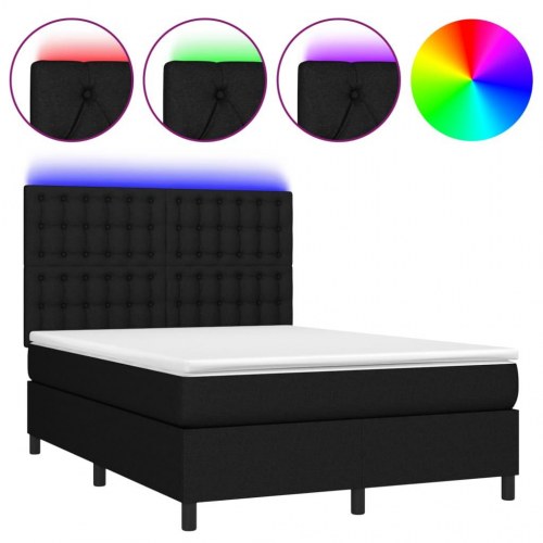 Kontinentalseng med LED-lys 140×200 cm - stof, sort