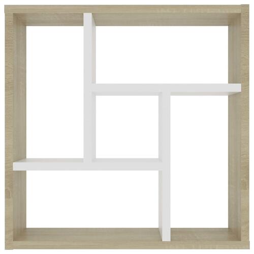 Væghylde 45,1x16x45,1 cm spånplade hvid og sonoma-eg