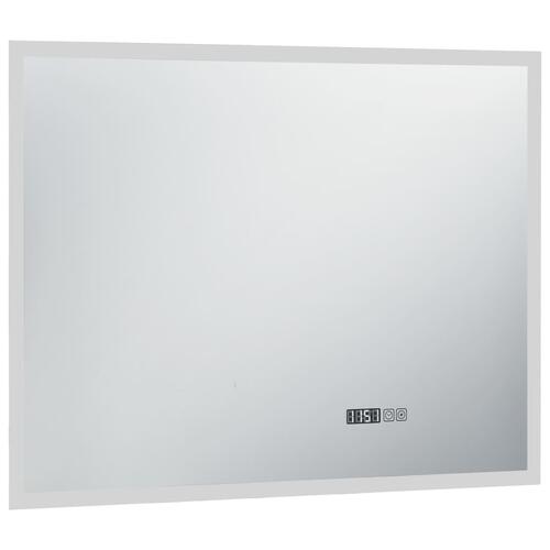 LED-spejl med berøringssensor og tidsdisplay 80x60 cm