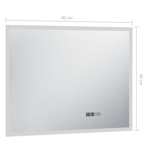 LED-spejl med berøringssensor og tidsdisplay 80x60 cm