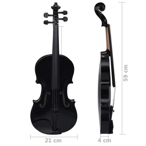 Violinsæt i fuld størrelse med bue og hagebræt 4/4 sort