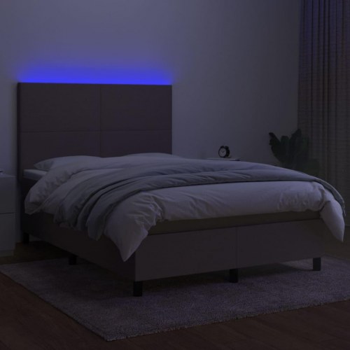 Kontinentalseng med LED-lys 140x200 cm - stof gråbrun