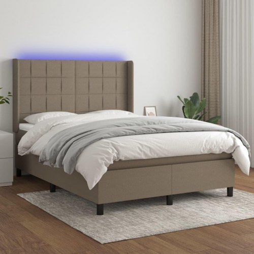 Kontinentalseng med LED-lys 140×190 cm - stof, gråbrun
