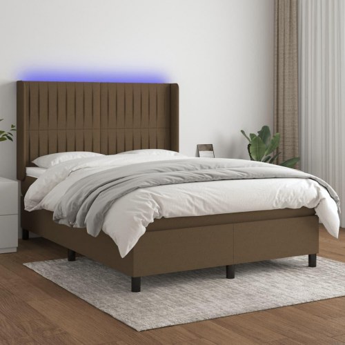 Kontinentalseng med LED-lys 140×190 cm - stof, mørkebrun