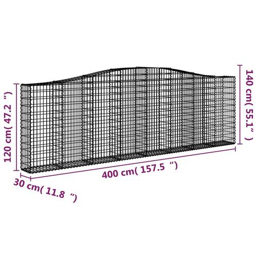 Buet gabionkurv 400x30x120/140 cm galvaniseret jern