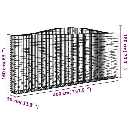 Buet gabionkurv 400x30x160/180 cm galvaniseret jern