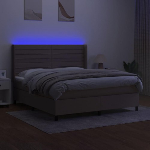 Kontinentalseng med LED-lys 160×200 cm - stof gråbrun