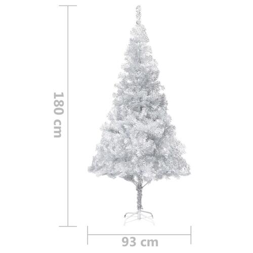 Kunstigt juletræ med juletræsfod 180 cm PET sølvfarvet