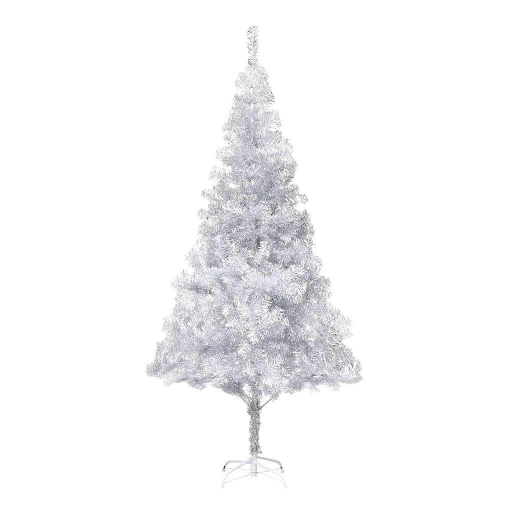 Kunstigt juletræ med juletræsfod 210 cm PET sølvfarvet